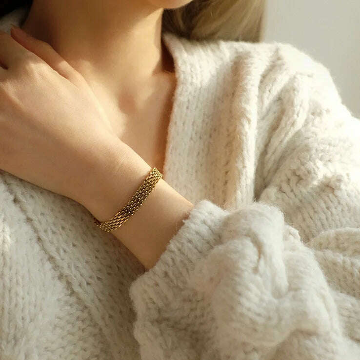 Gold Plated Stainless Steel Watch Belt Stacking Bracelet For Women Occident Metal Texture New Design Bracelet Jewelry Gifts - D&M Boutique