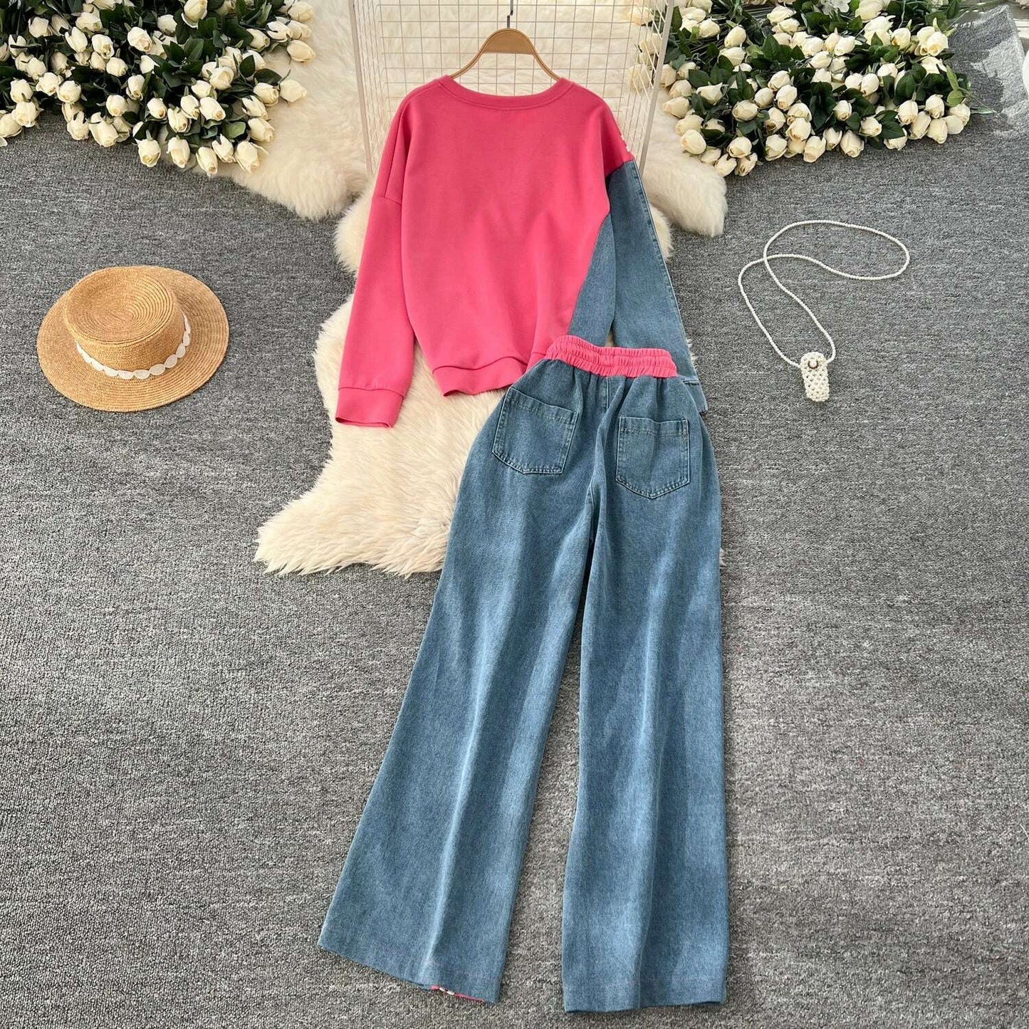 SINGREINY Autumn Casual 2-Piece Set, O-Neck Top & Drawstring Pants - D&M Boutique