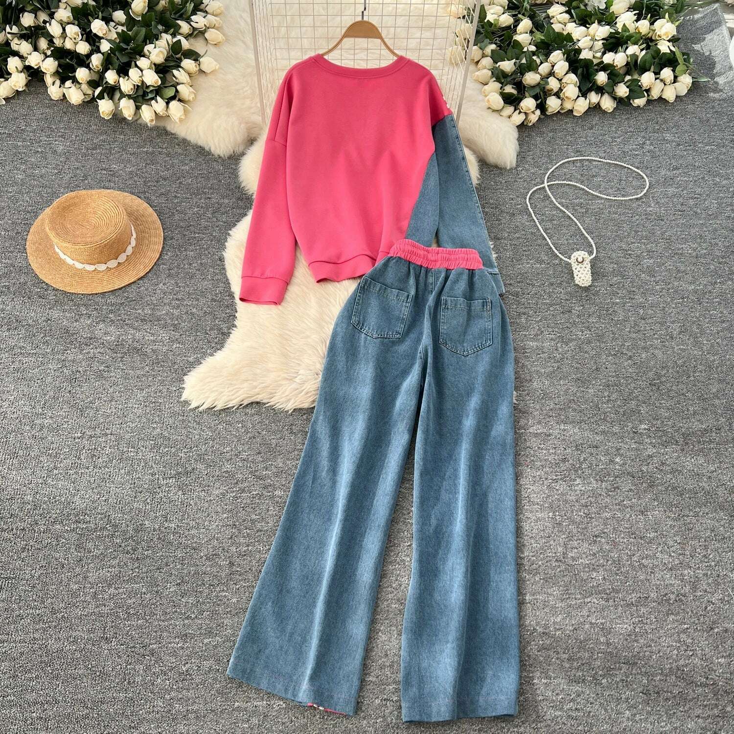 SINGREINY Autumn Casual 2-Piece Set, O-Neck Top & Drawstring Pants - D&M Boutique