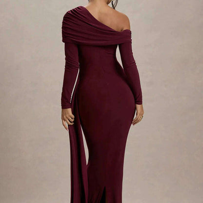 Mozision Skew Collar Long Sleeve Maxi Dress