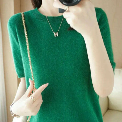 New Short-Sleeved Knit T-Shirt Women O-Neck Pullover Top - D&M Boutique 