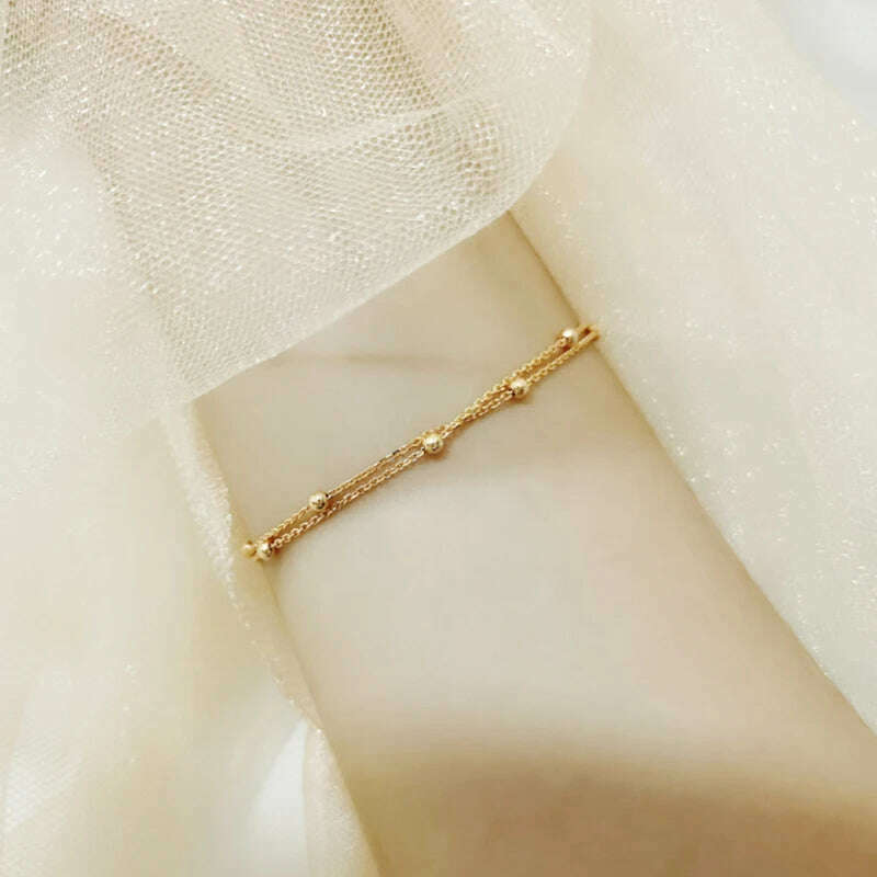 Fashionable 925 Sterling Silver Gold Small Round Bead Bracelet For Women's Retro Double-Layer Bracelet Birthday Jewelry Gift - D&M Boutique