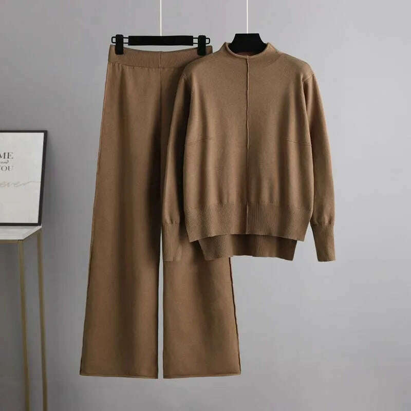 Winter Women's Knit Tracksuit, High Collar Pullover & Pants - D&M Boutique