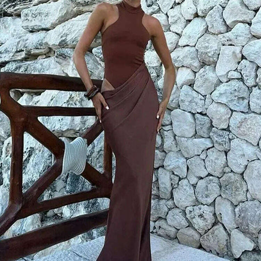 JULISSA MO Satin Hollow Out High-Waist Maxi Dress