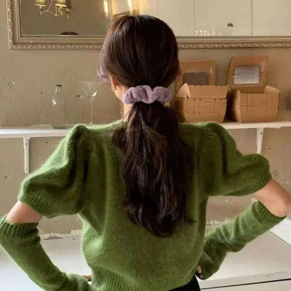 Neploe Korean Office Sweater: O-Neck, Short Sleeve, Solid Color Pullover - D&M Boutique 