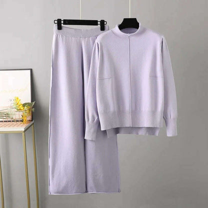 Winter Women's Knit Tracksuit, High Collar Pullover & Pants - D&M Boutique
