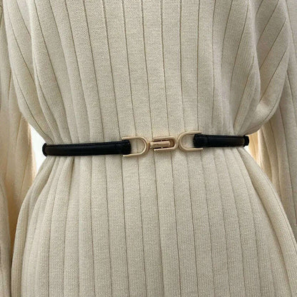 New Fashion Leather Thin Belt for Women with Metal Buckle