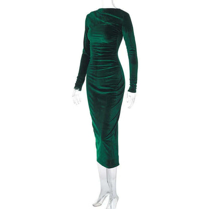 Dulzura 2024 Velvet Long Sleeve Midi Dress for Women