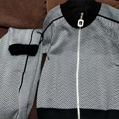 Korean Fashion 2-Piece Set, Half Turtleneck Knit Jacket & Jogger Pants - D&M Boutique