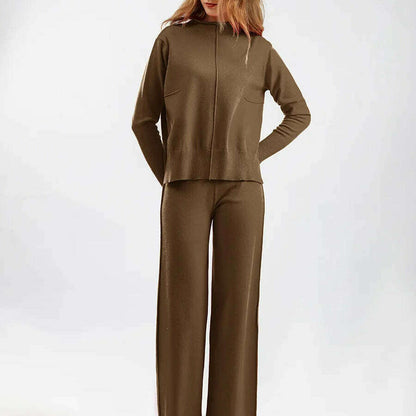 Winter Women's Knit Tracksuit, High Collar Pullover & Pants - D&M Boutique