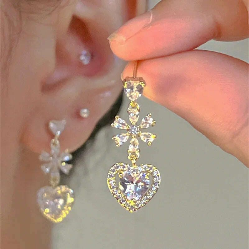 2024 Flower Love Zircon Gold Stud Earrings