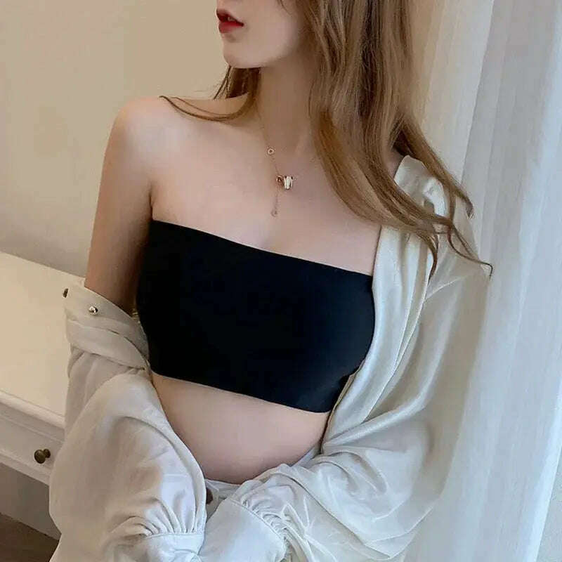 Ice Silk Strapless Bra: Seamless Crop Tube Top Bralette for Women - D&M Boutique