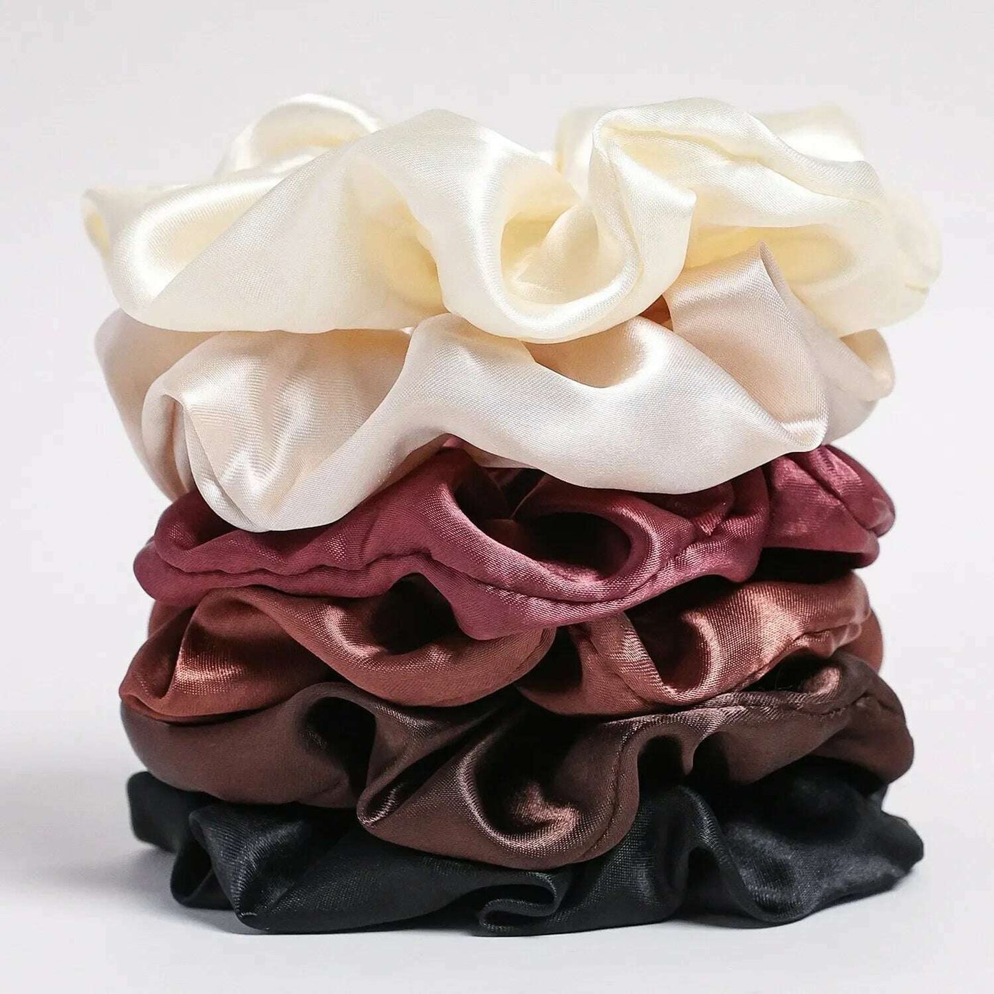 6-Piece Women's Pure Color Satin Large Scrunchie Set