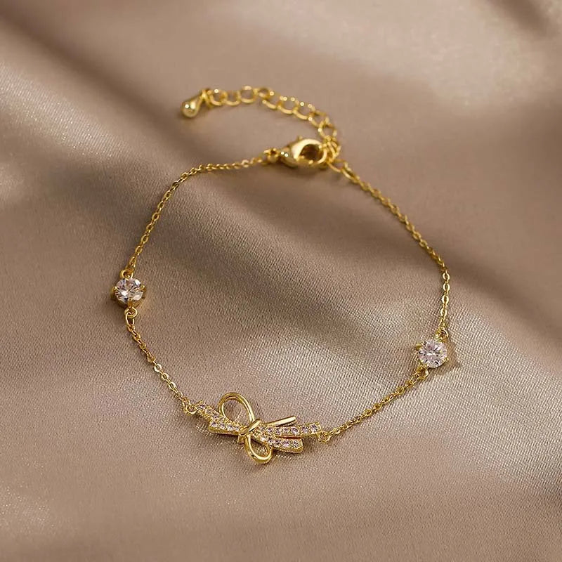 Korean Luxury Zircon Flower Adjustable Bracelet for Women Elegant Love Heart Butterfly Round Shiny Wedding Bracelet Jewelry Gift - D&M Boutique