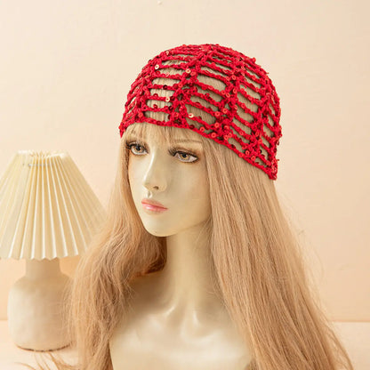 Fashion Vintage Sequined Hollow Pullover Hats Women Spring Summer Travel Photo Atmosphere Versatile Casual Y2K Knit Beanie Hat