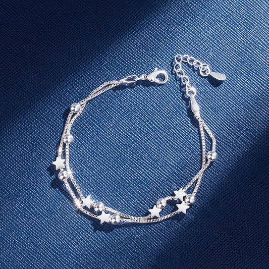 Fine 925 Sterling Silver Star Chain Bracelet for Women