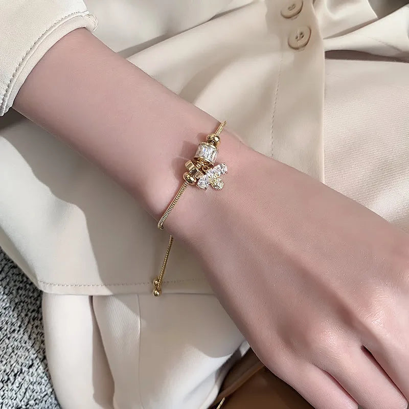 Korean Luxury Zircon Flower Adjustable Bracelet for Women Elegant Love Heart Butterfly Round Shiny Wedding Bracelet Jewelry Gift - D&M Boutique