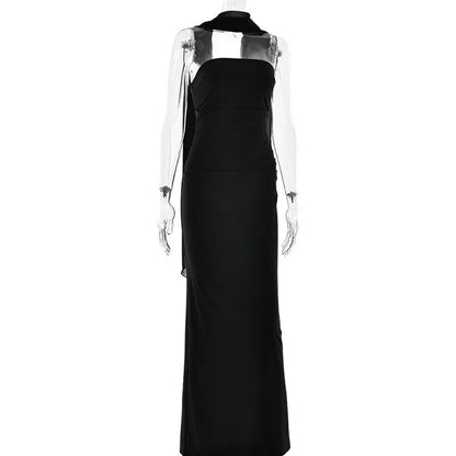Mozision Scarf Collar Strapless Sexy Maxi Dress For Women Fashion Off-shoulder Backless Bodycon Club Party Long Dress Elegant