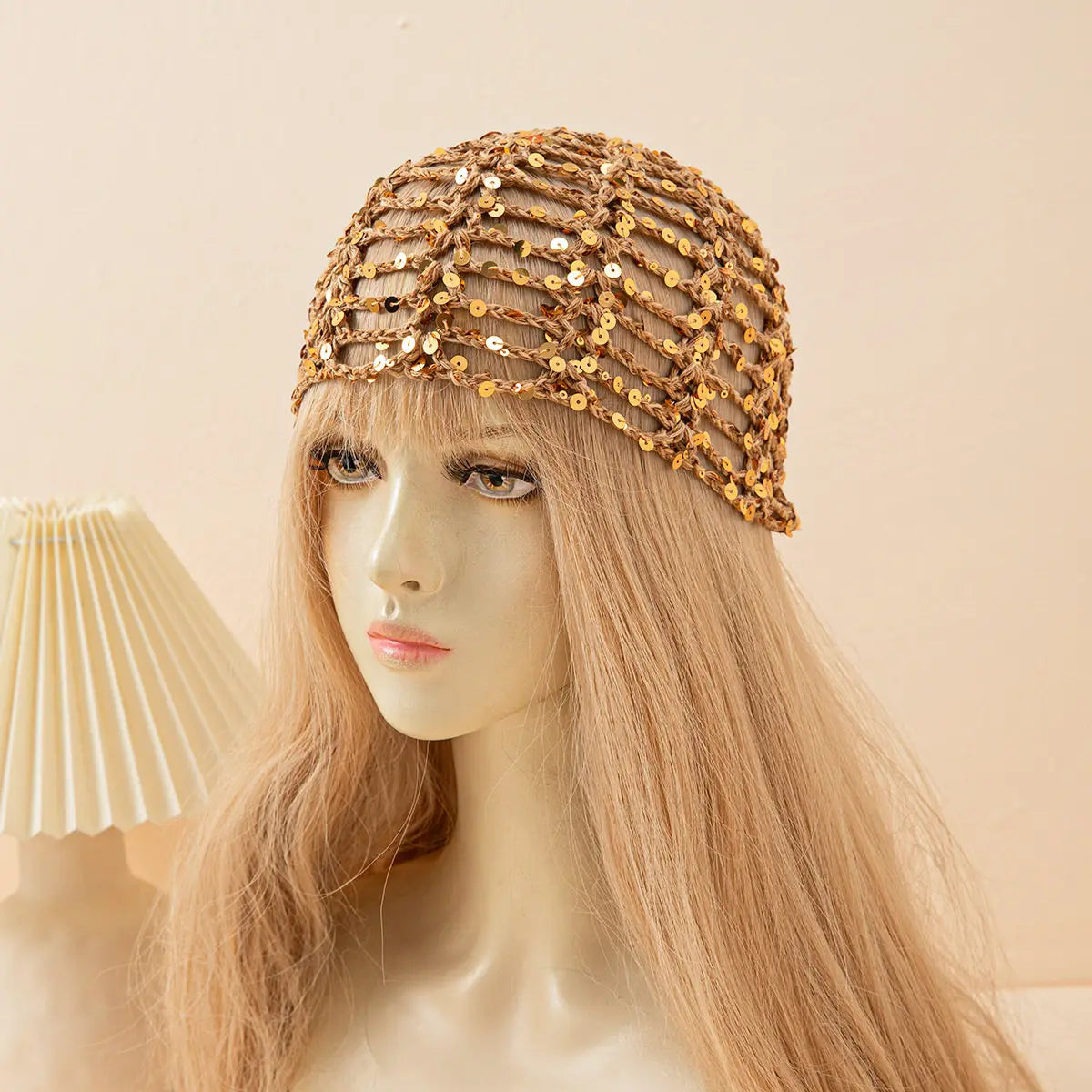 Fashion Vintage Sequined Hollow Pullover Hats Women Spring Summer Travel Photo Atmosphere Versatile Casual Y2K Knit Beanie Hat