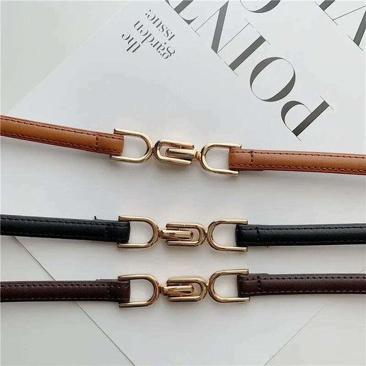 New Fashion Leather Thin Belt for Women with Metal Buckle