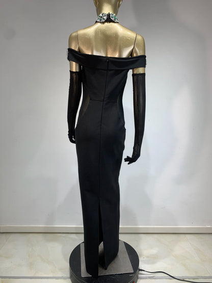 Summer Bandage Dress 2025 Women Celebrity Sexy Diamonds Crystal Black Maxi Long Bodycon Elegant Evening Club Party Dress
