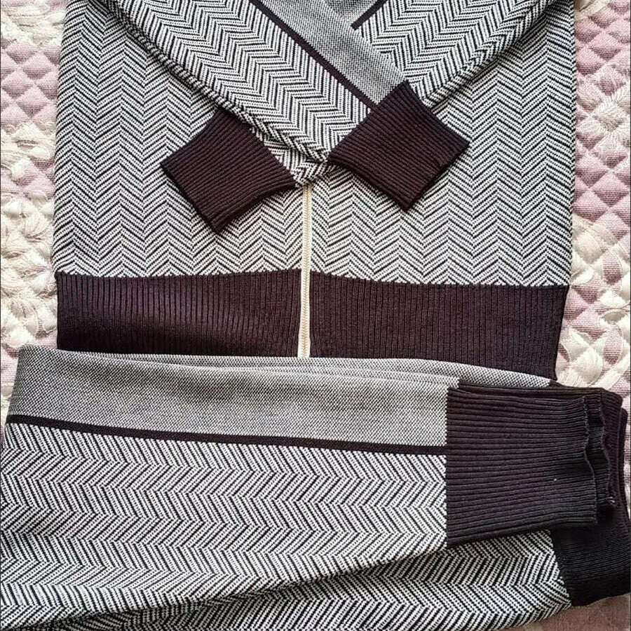 Korean Fashion 2-Piece Set, Half Turtleneck Knit Jacket & Jogger Pants - D&M Boutique