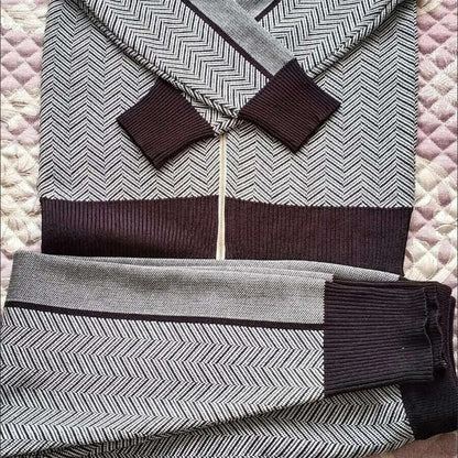 Korean Fashion 2-Piece Set, Half Turtleneck Knit Jacket & Jogger Pants - D&M Boutique