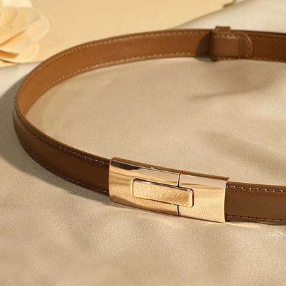 High-Quality Genuine Leather Women’s Belt with Golden Lock Buckle