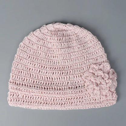 Popular Handmade Crochet Summer Beanies Hat For Women Solid Fashion Flower Sequin Best Matched Girls Skullies Bonnets Cap Gift