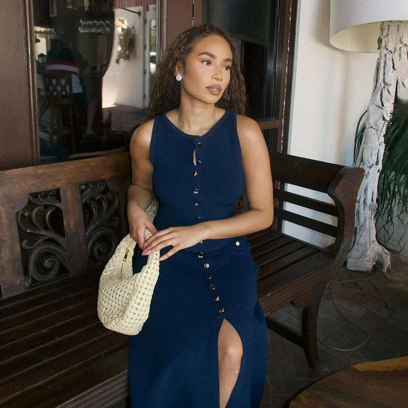 TARUXY Elegant Sleeveless Ribbed Knitwear Long Dress