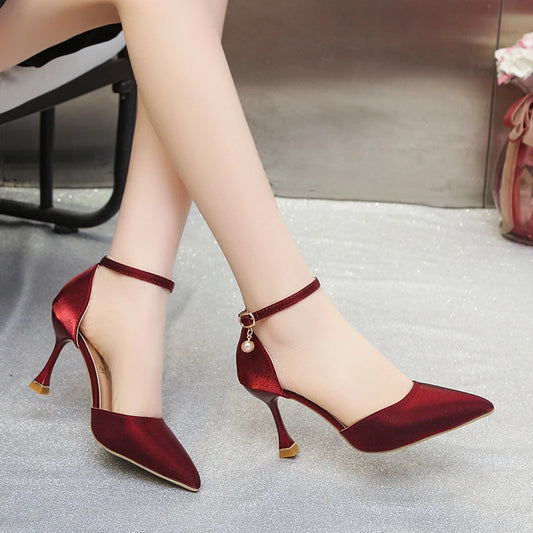 Solid Color One-Strap High Heels - Casual & Comfortable