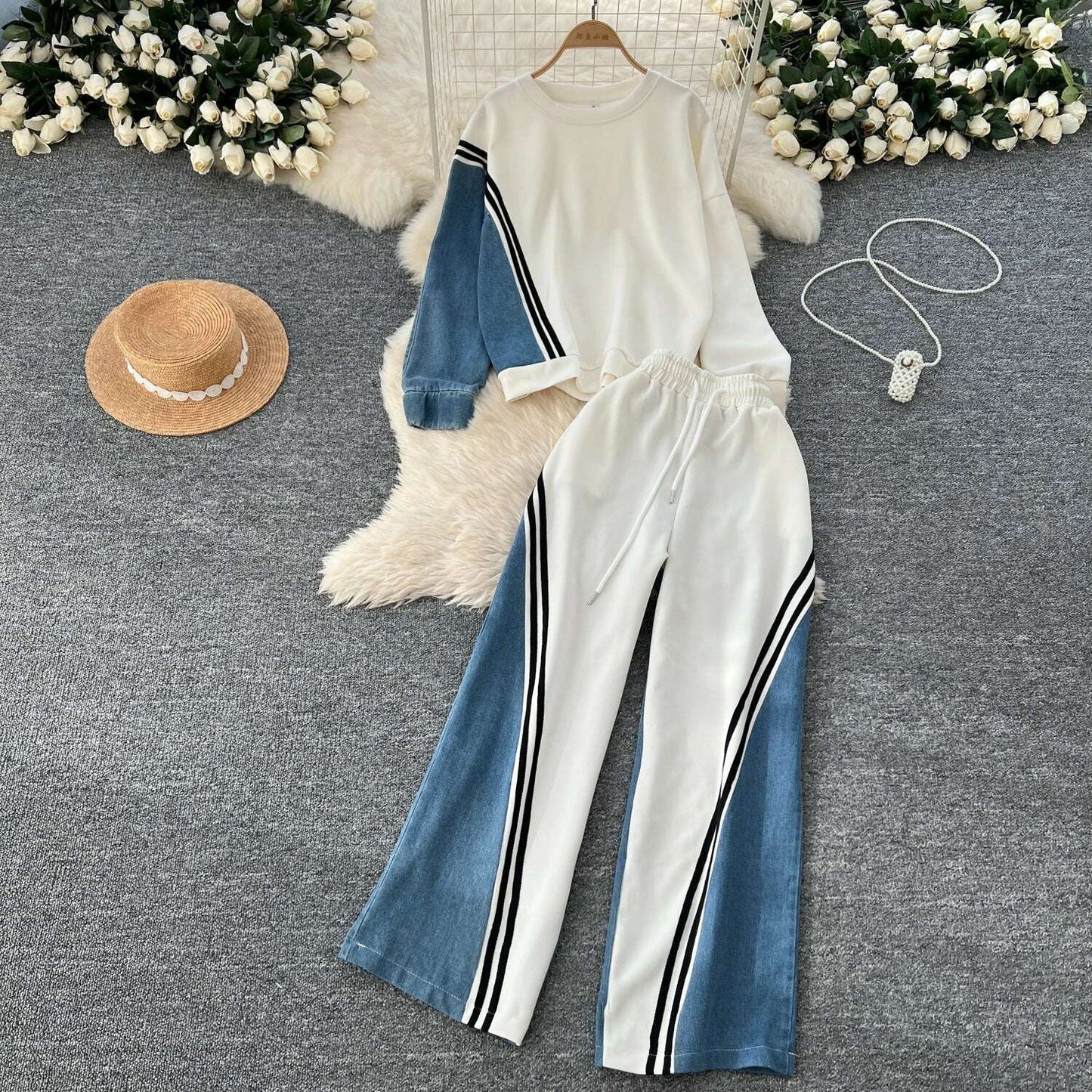 SINGREINY Autumn Casual 2-Piece Set, O-Neck Top & Drawstring Pants - D&M Boutique
