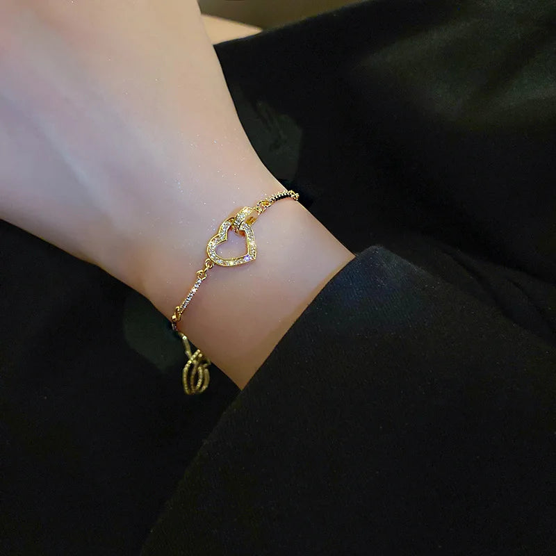 Korean Luxury Zircon Flower Adjustable Bracelet for Women Elegant Love Heart Butterfly Round Shiny Wedding Bracelet Jewelry Gift - D&M Boutique