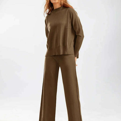 Winter Women's Knit Tracksuit, High Collar Pullover & Pants - D&M Boutique
