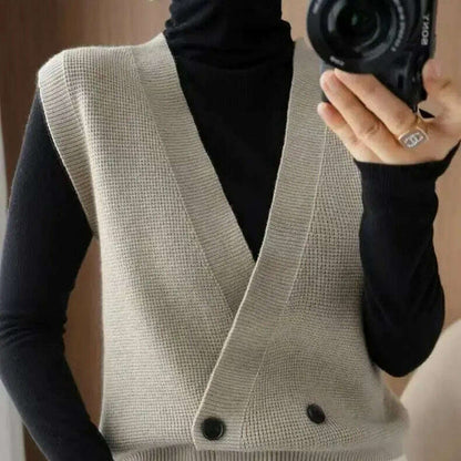 2024 Knitted Cardigan Vest: Loose, Casual Sleeveless Sweater