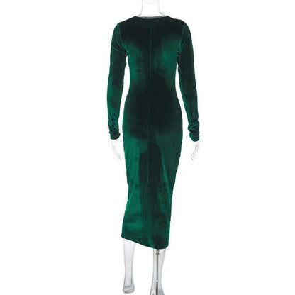 Dulzura 2024 Velvet Long Sleeve Midi Dress for Women