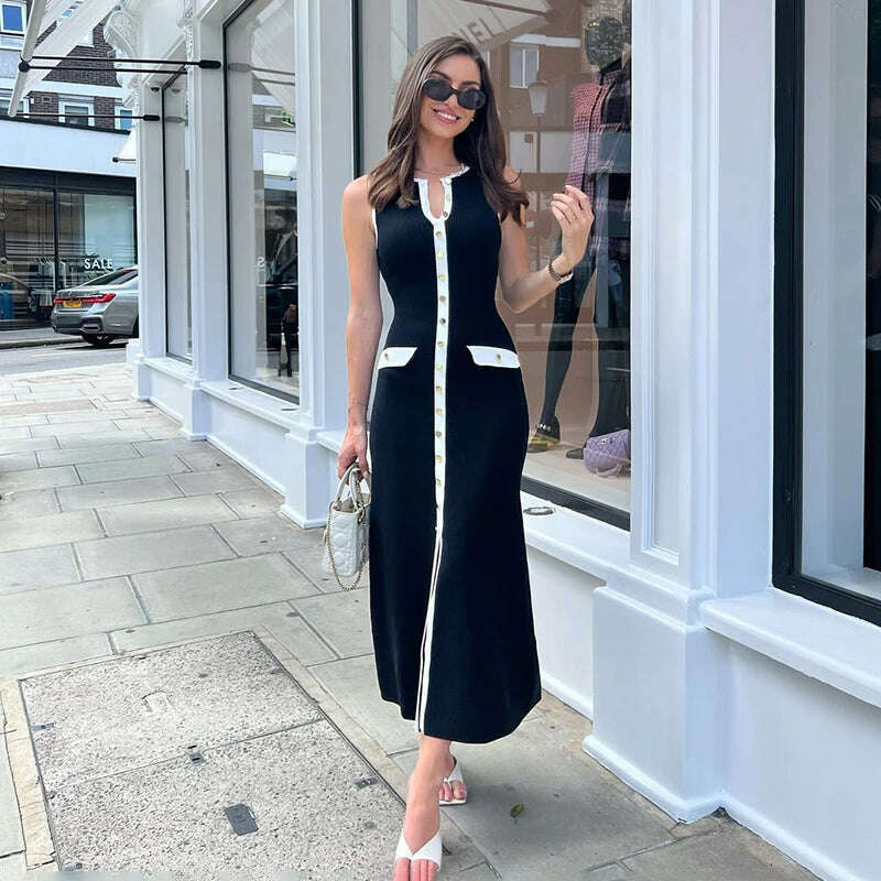 TARUXY Elegant Sleeveless Ribbed Knitwear Long Dress