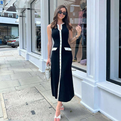 TARUXY Elegant Sleeveless Ribbed Knitwear Long Dress