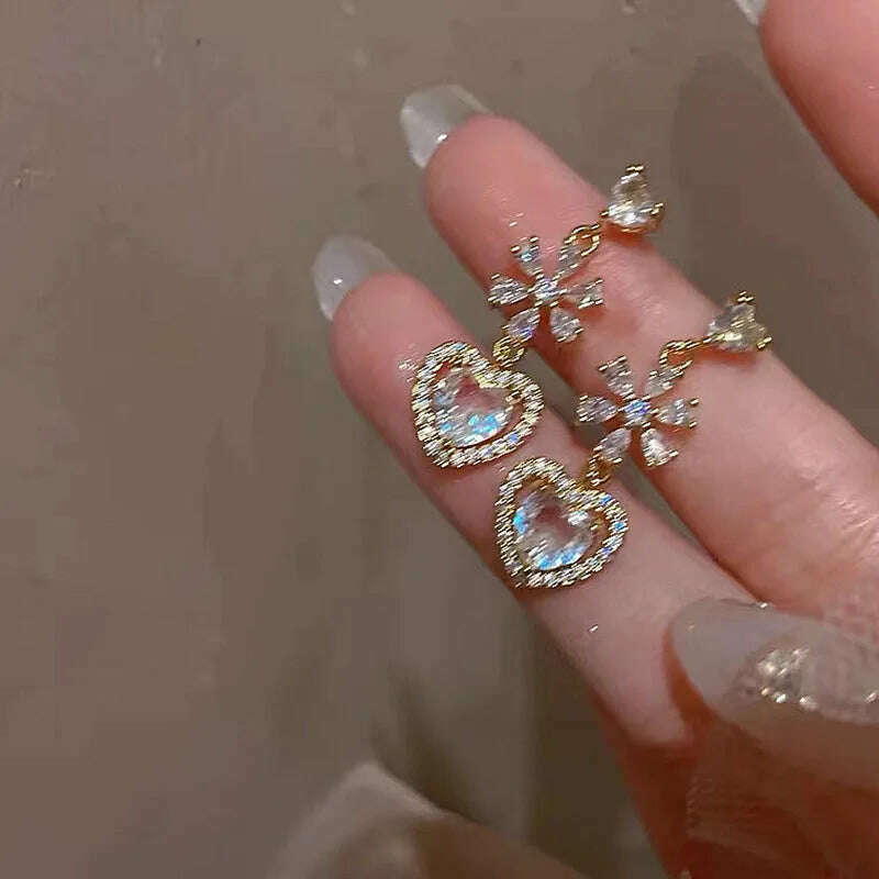 2024 Flower Love Zircon Gold Stud Earrings
