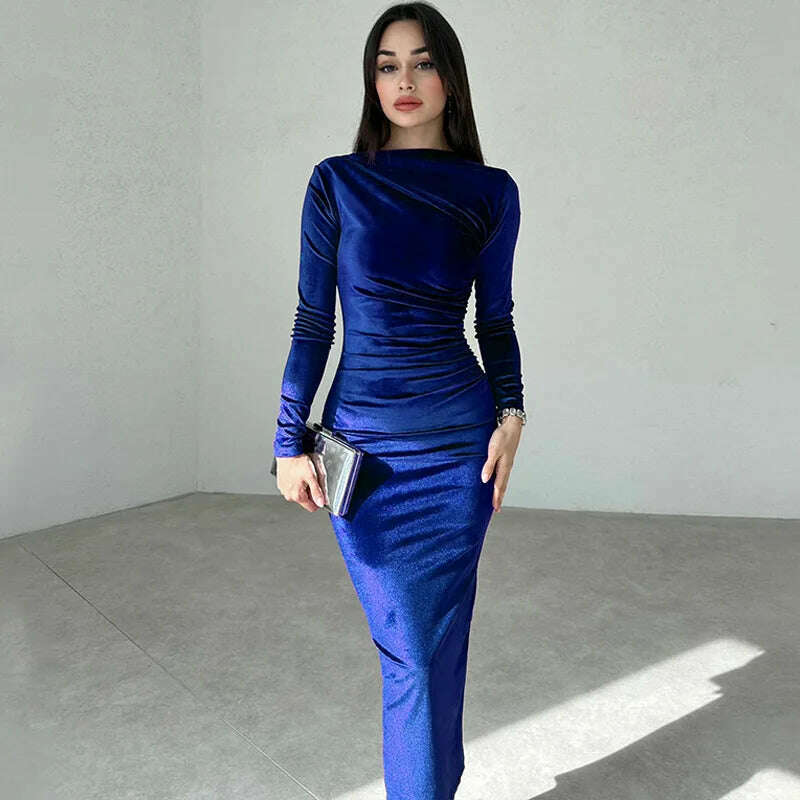 Dulzura 2024 Velvet Long Sleeve Midi Dress for Women