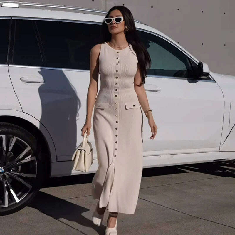 TARUXY Elegant Sleeveless Ribbed Knitwear Long Dress