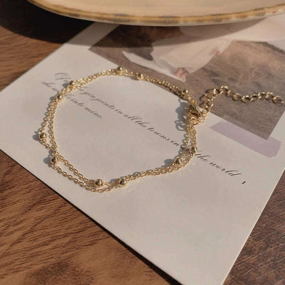 Fashionable 925 Sterling Silver Gold Small Round Bead Bracelet For Women's Retro Double-Layer Bracelet Birthday Jewelry Gift - D&M Boutique