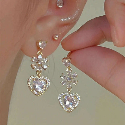 2024 Flower Love Zircon Gold Stud Earrings