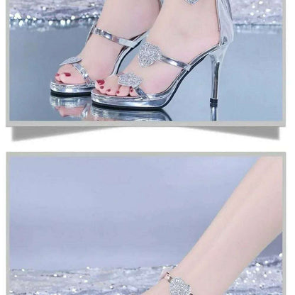 Elegant Glitter High Heel Sandals - Star & Heart Pattern