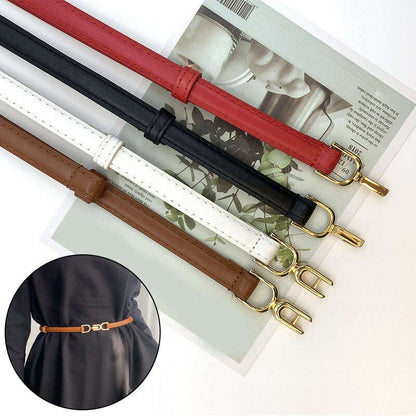 New Fashion Leather Thin Belt for Women with Metal Buckle