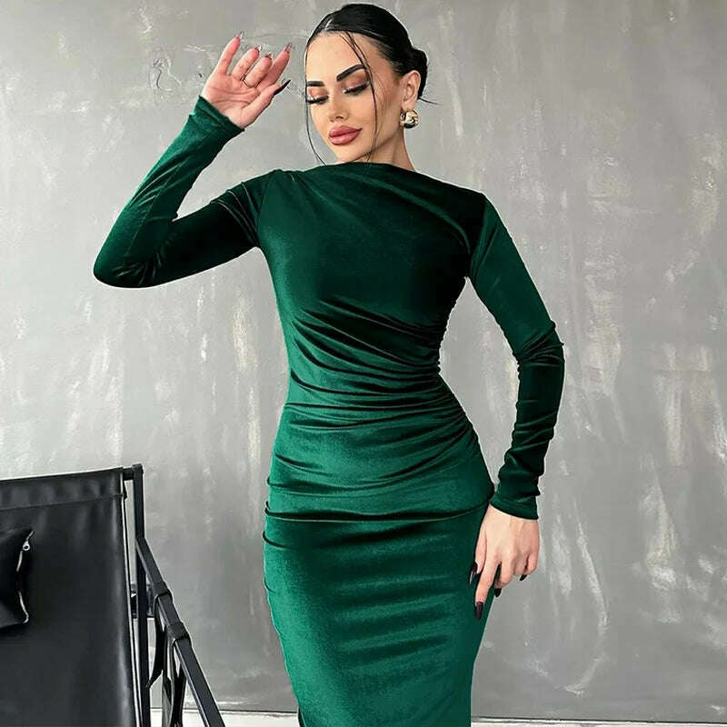 Dulzura 2024 Velvet Long Sleeve Midi Dress for Women
