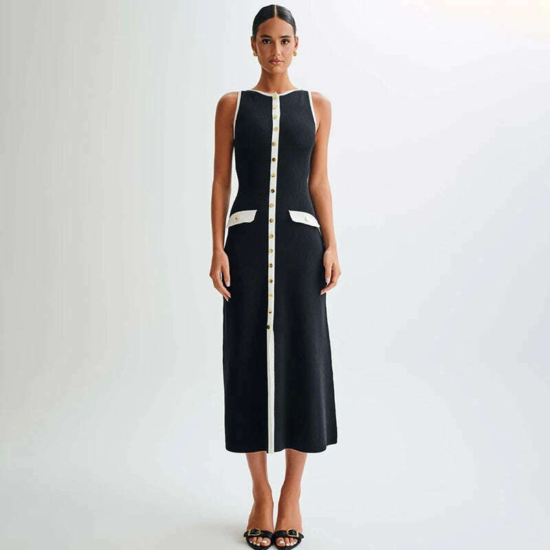 TARUXY Elegant Sleeveless Ribbed Knitwear Long Dress