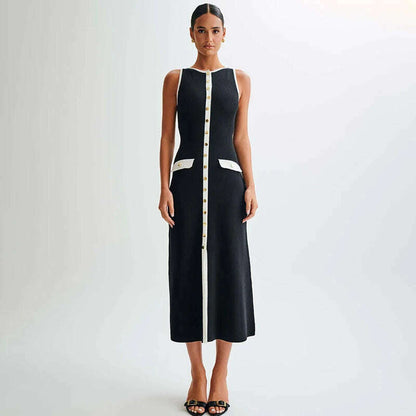 TARUXY Elegant Sleeveless Ribbed Knitwear Long Dress