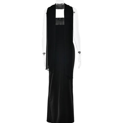Mozision Scarf Collar Strapless Sexy Maxi Dress For Women Fashion Off-shoulder Backless Bodycon Club Party Long Dress Elegant