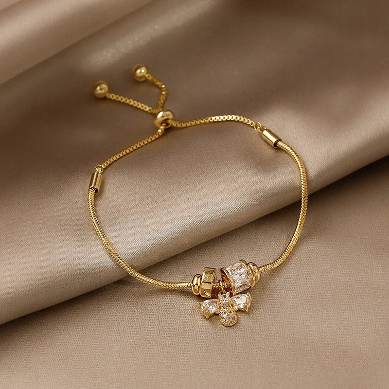 Korean Luxury Zircon Flower Adjustable Bracelet for Women Elegant Love Heart Butterfly Round Shiny Wedding Bracelet Jewelry Gift - D&M Boutique